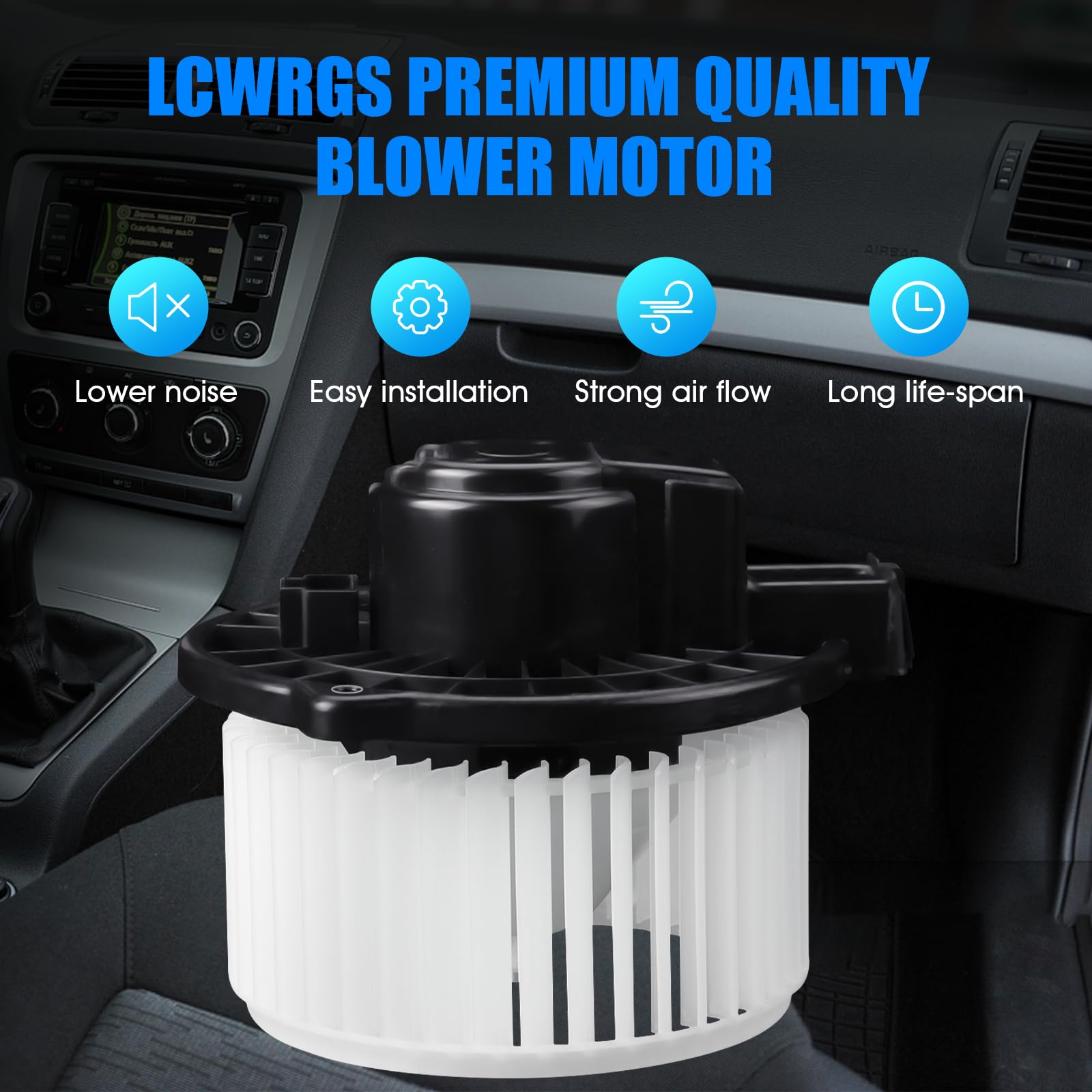 LCWRGS AC blower motor side view shows quiet operation and smooth performance.