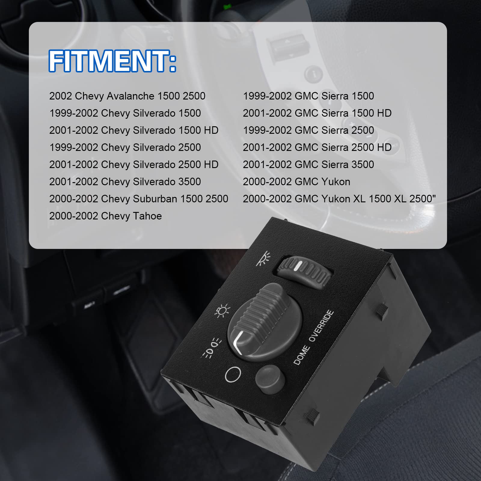 LCWRGS headlight dimmer switch closeup showing plug-ready replacement for GM trucks