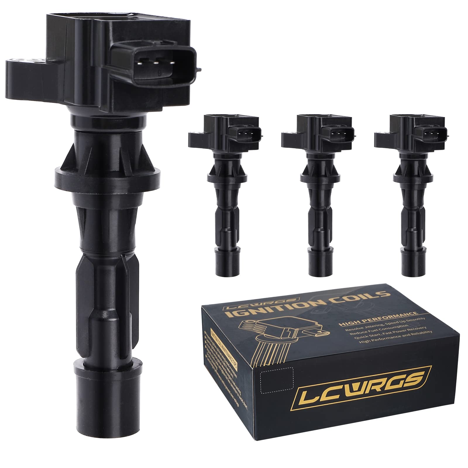 LCWRGS ignition coil 4-pack for Mazda models; ready for installation.
