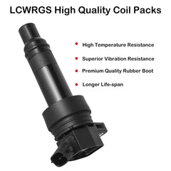 LCWRGS ignition coil pack 4 packaging box showing compatibility and warranty