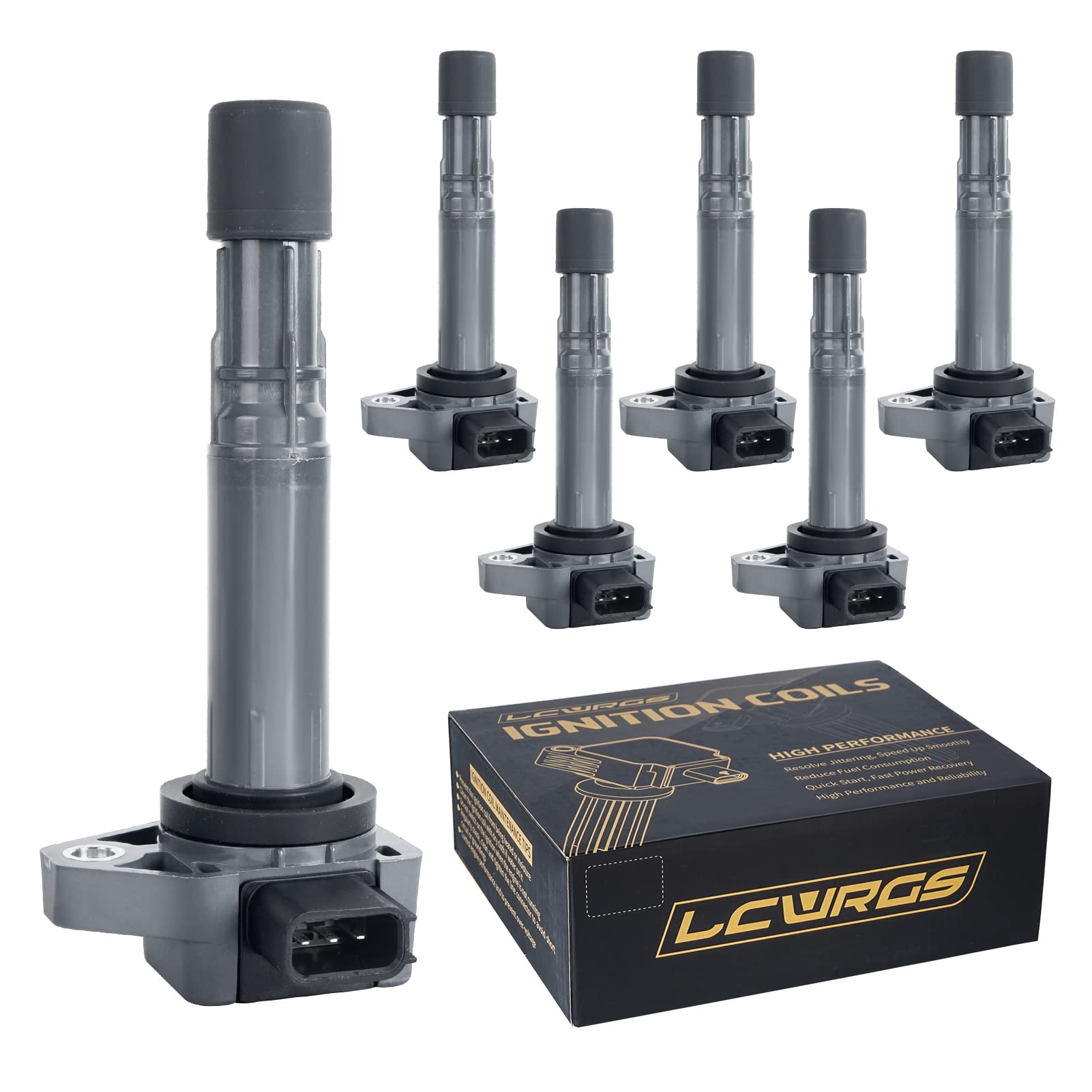 LCWRGS ignition coil pack 6-set closeup with copper windings for reliable ignition.