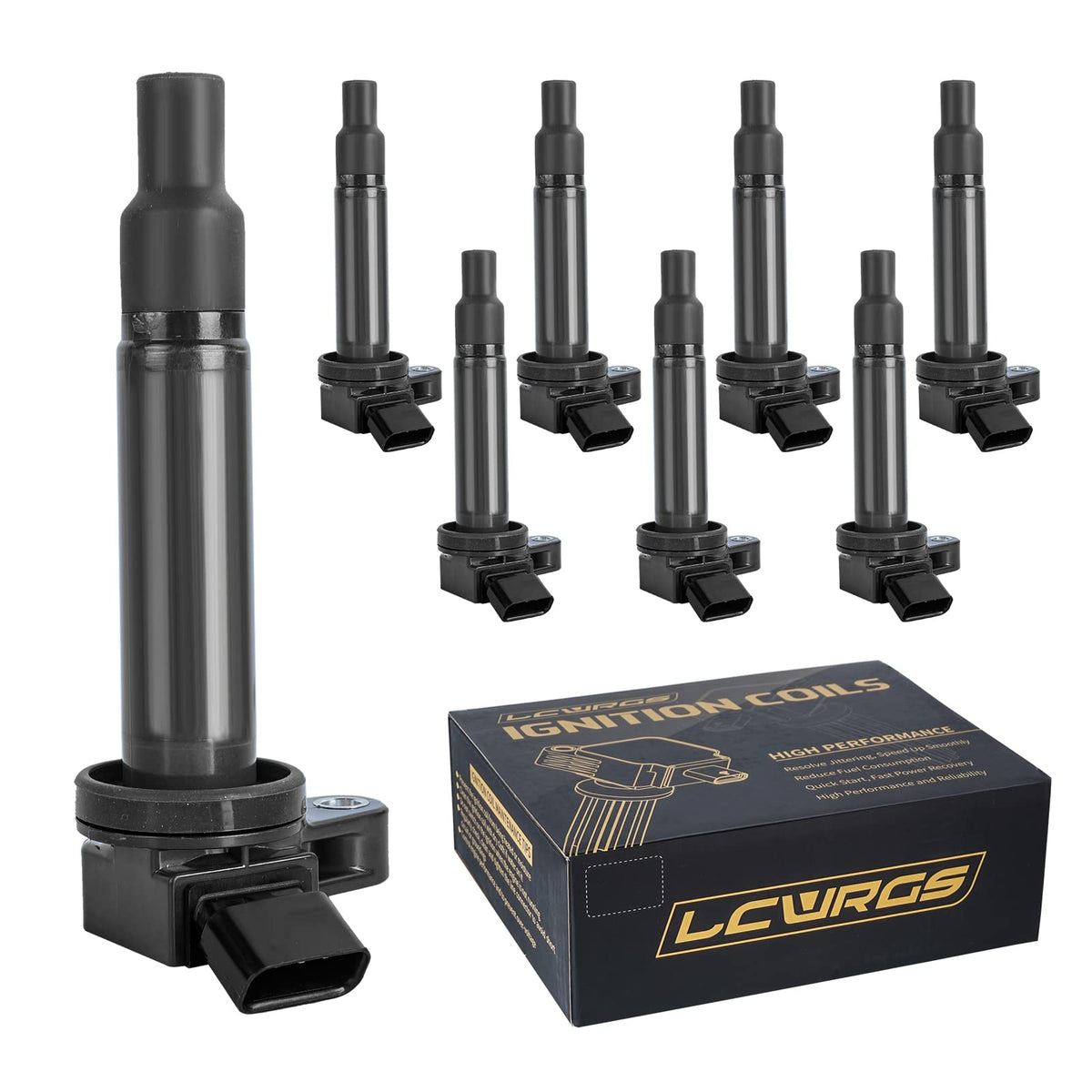 LCWRGS ignition coil pack 8pcs front view showing robust housing for V8 engines