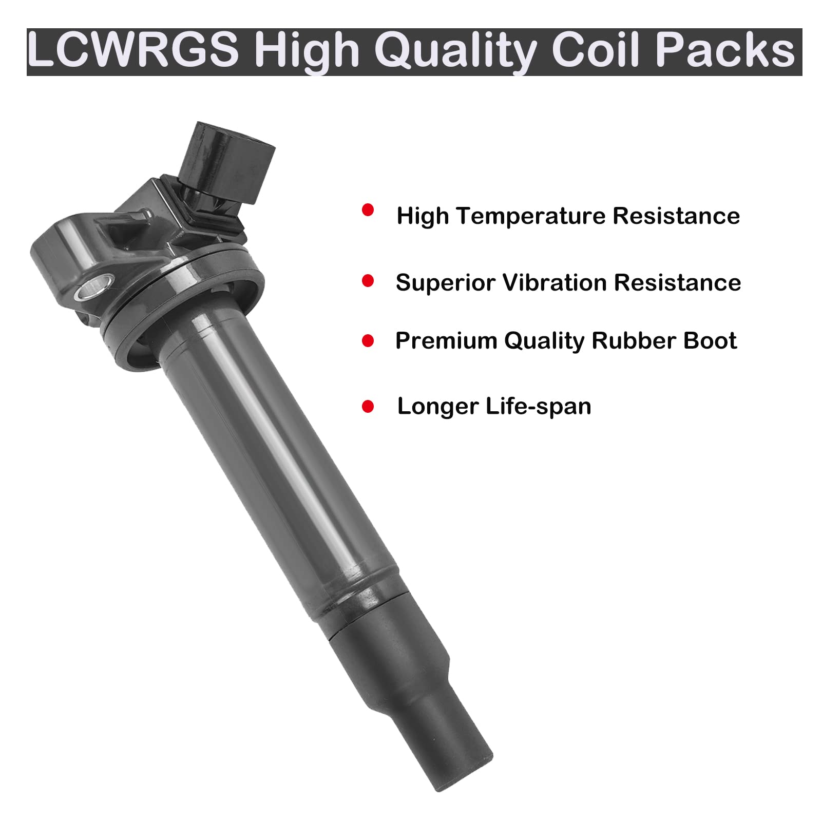 LCWRGS 8pcs coils side view highlighting durable connectors for Toyota and Lexus