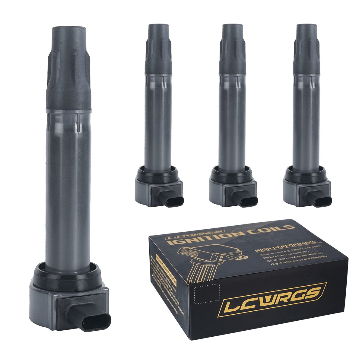 LCWRGS ignition coils four-pack, front view, compact design for smooth starts.