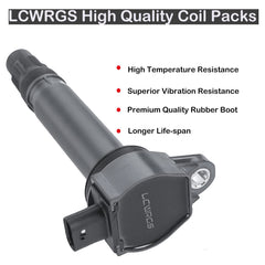 LCWRGS ignition coils four-pack, side view, sturdy housing for reliability.