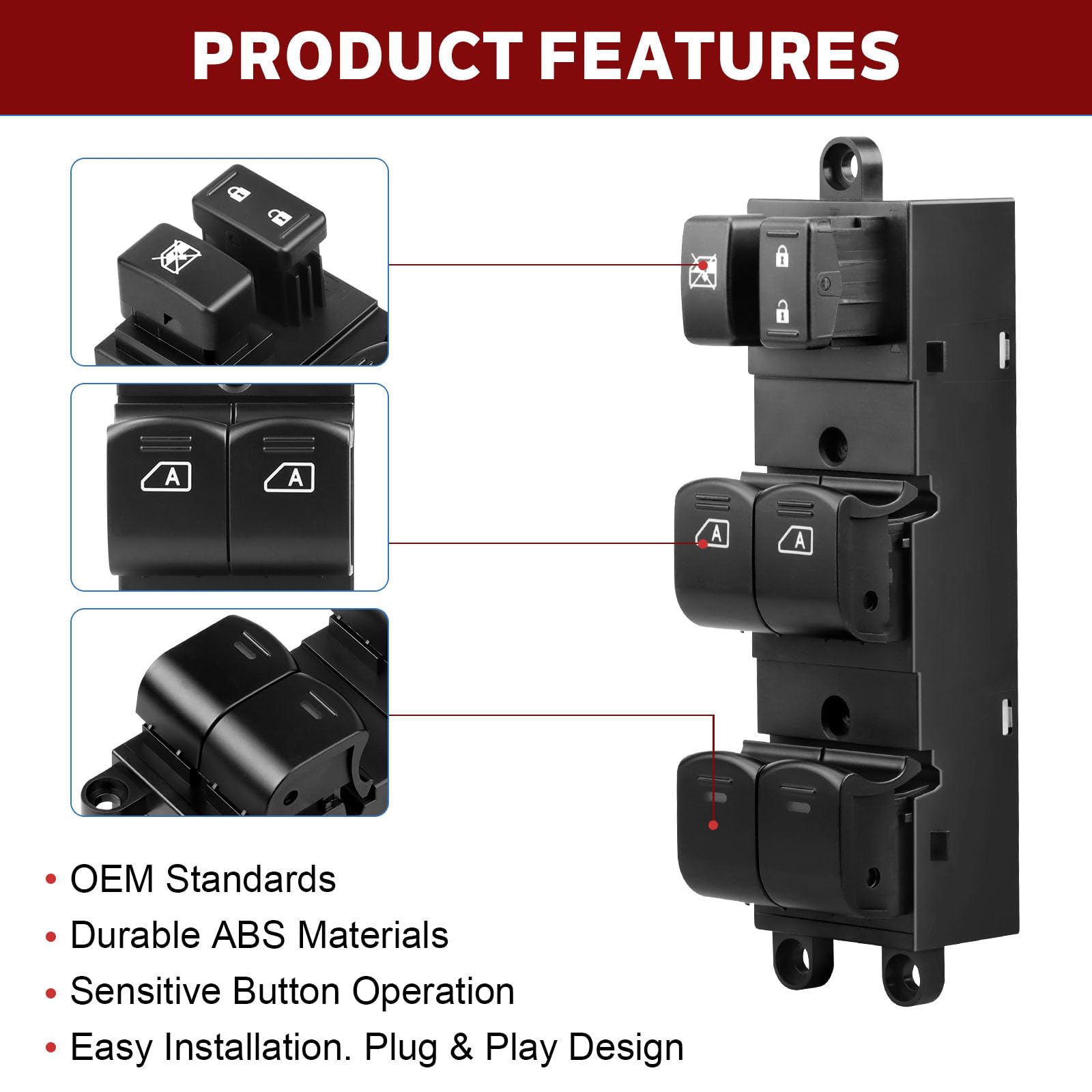 LCWRGS packaged driver-side switch ready for quick replacement in your car.