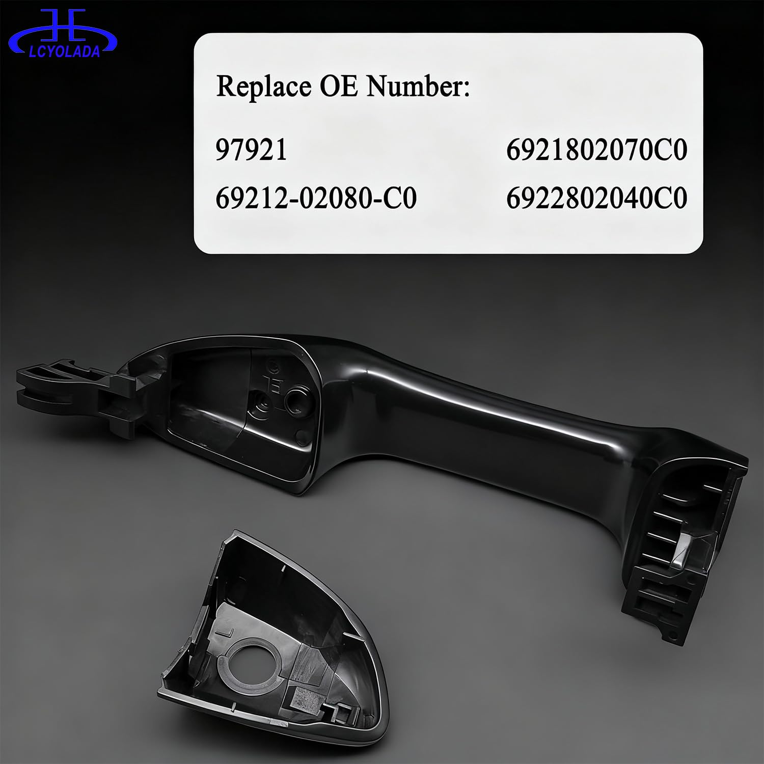 Lcyolada door handle close-up showing black finish and smooth grip.