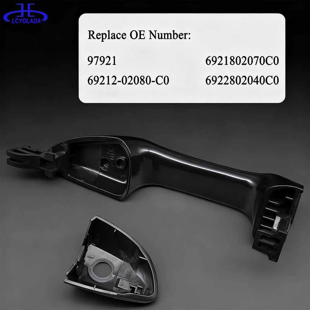 Lcyolada door handle close-up showing black finish and smooth grip.