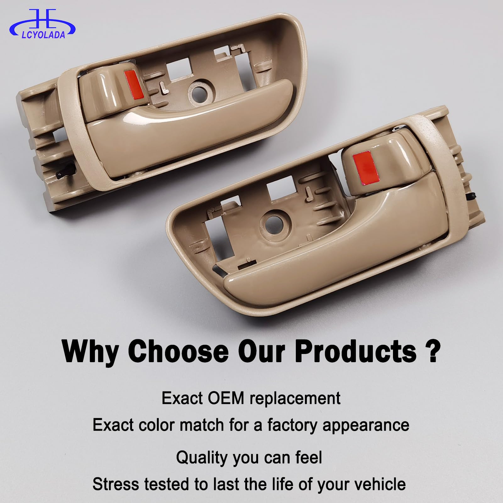 Lcyolada two-piece front left and right door handle kit for complete interior replacement.
