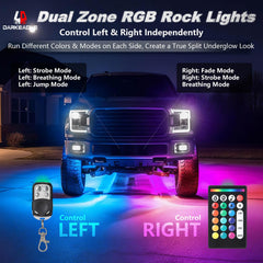 LD DARKEAGLE dual-zone control showing independent left-right color patterns.