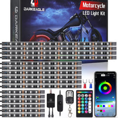 LD DARKEAGLE 16pcs RGB underbody kit adds vivid color for night rides.