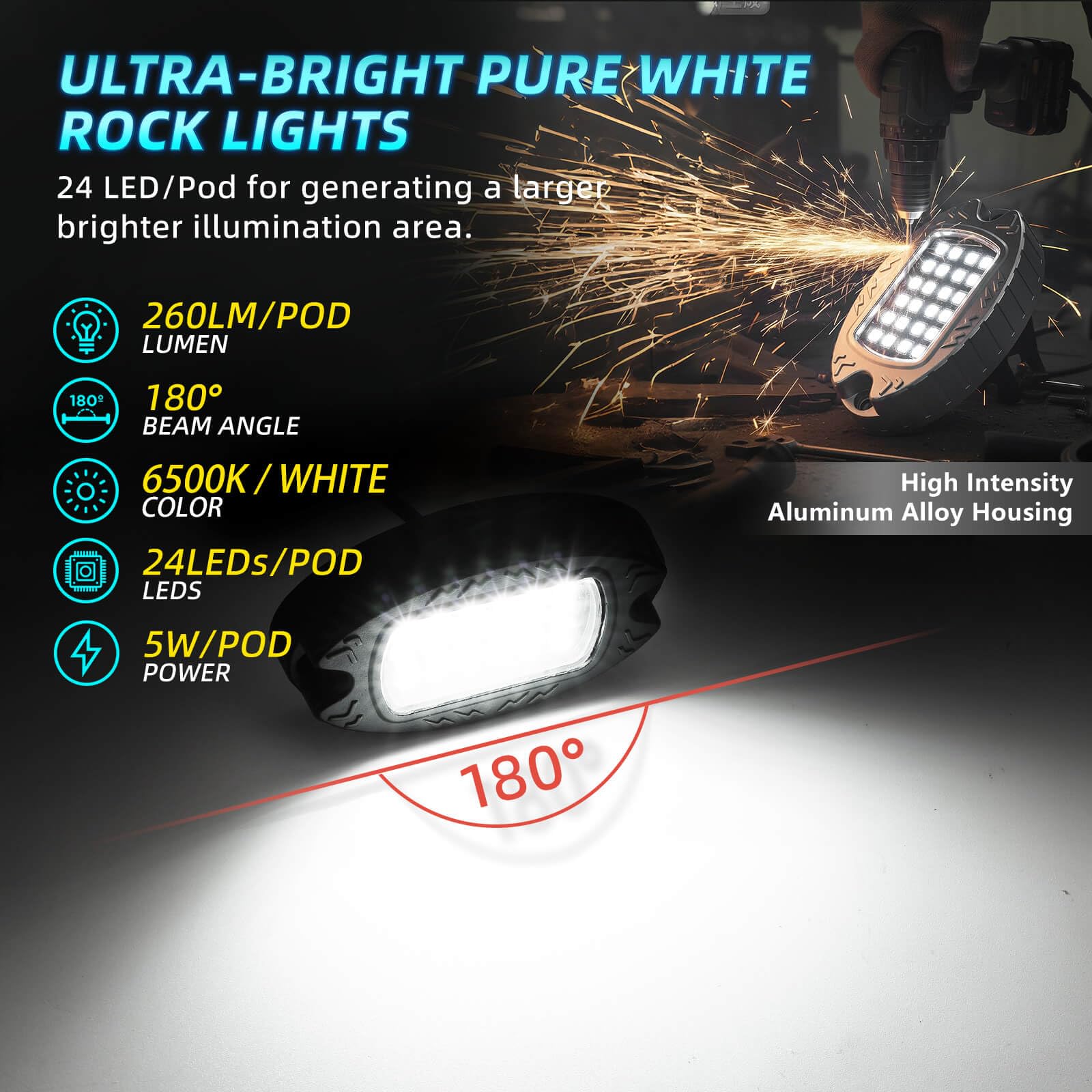 LD DARKEAGLE rock light wheel-well illumination improves night drive safety.