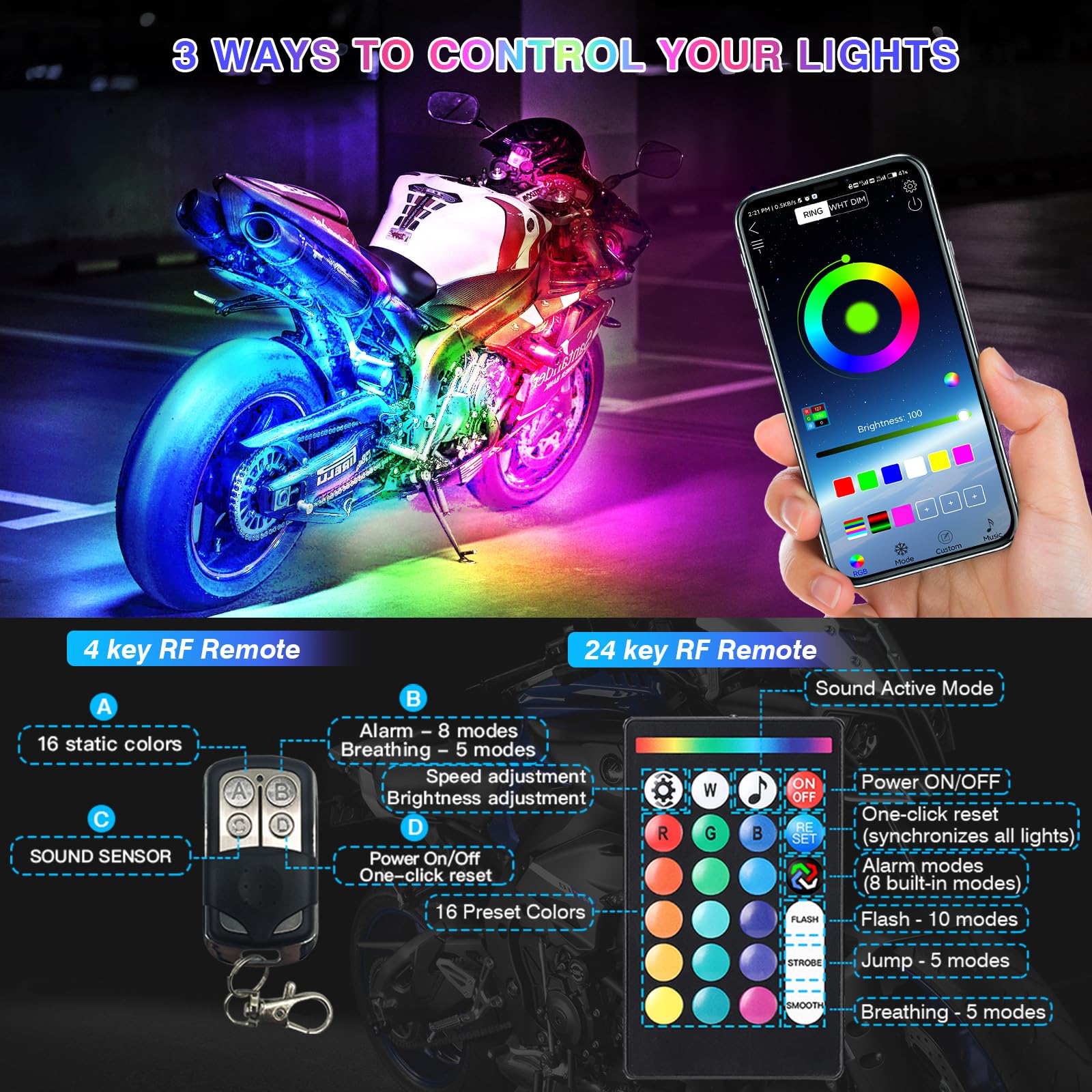 LD DARKEAGLE app and RF remote provide flexible color and mode control