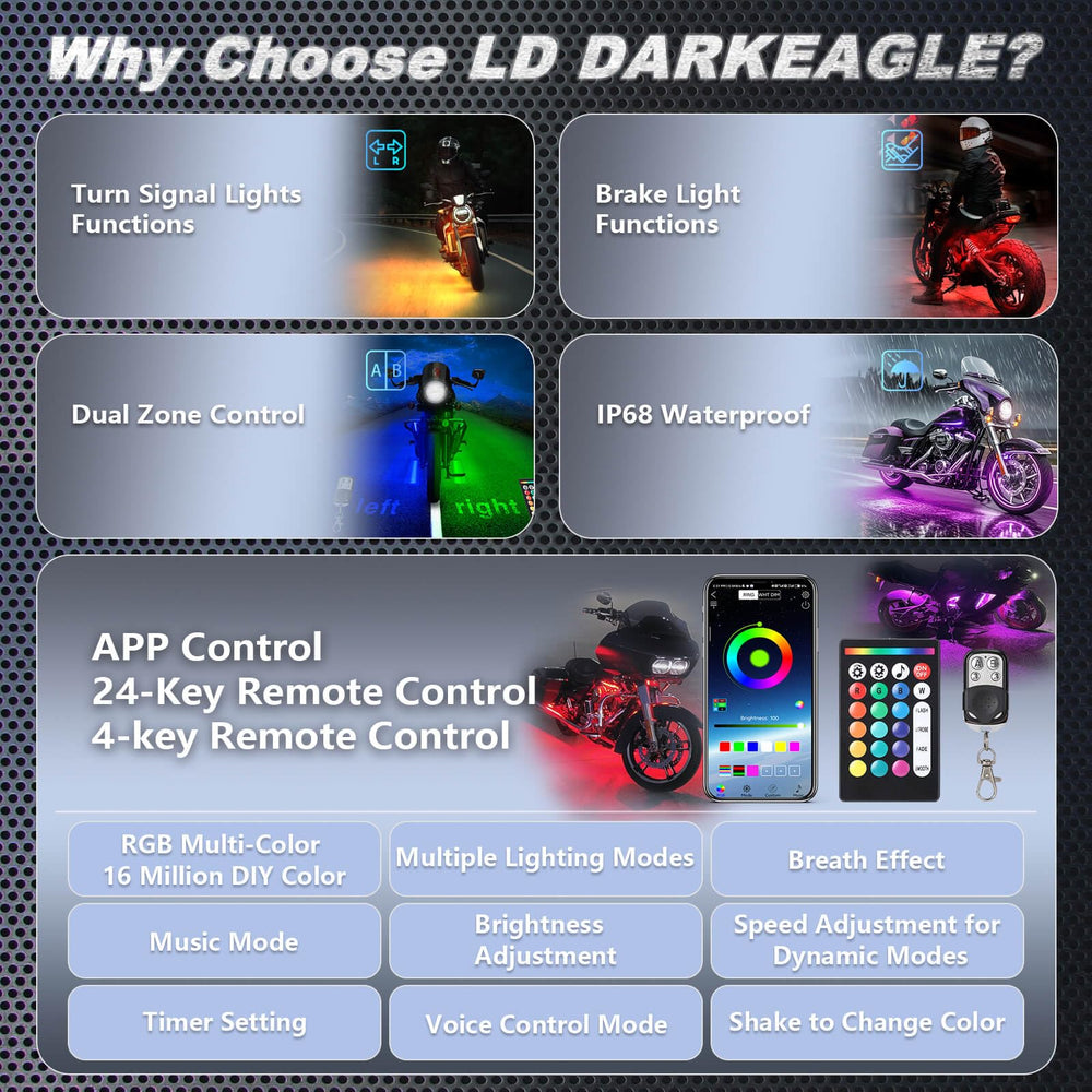 LD DARKEAGLE dual-zone control enables creative lighting on different bike areas.