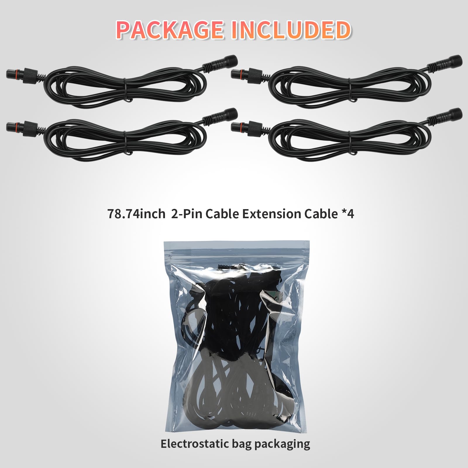 LD DARKEAGLE 2-pin extension cable for 4/8/12 pod rock lights on rugged vehicles.