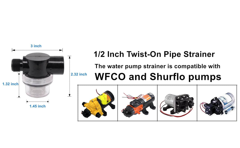 Compatible with Shurflo or WFCO pumps for RV and marine use.