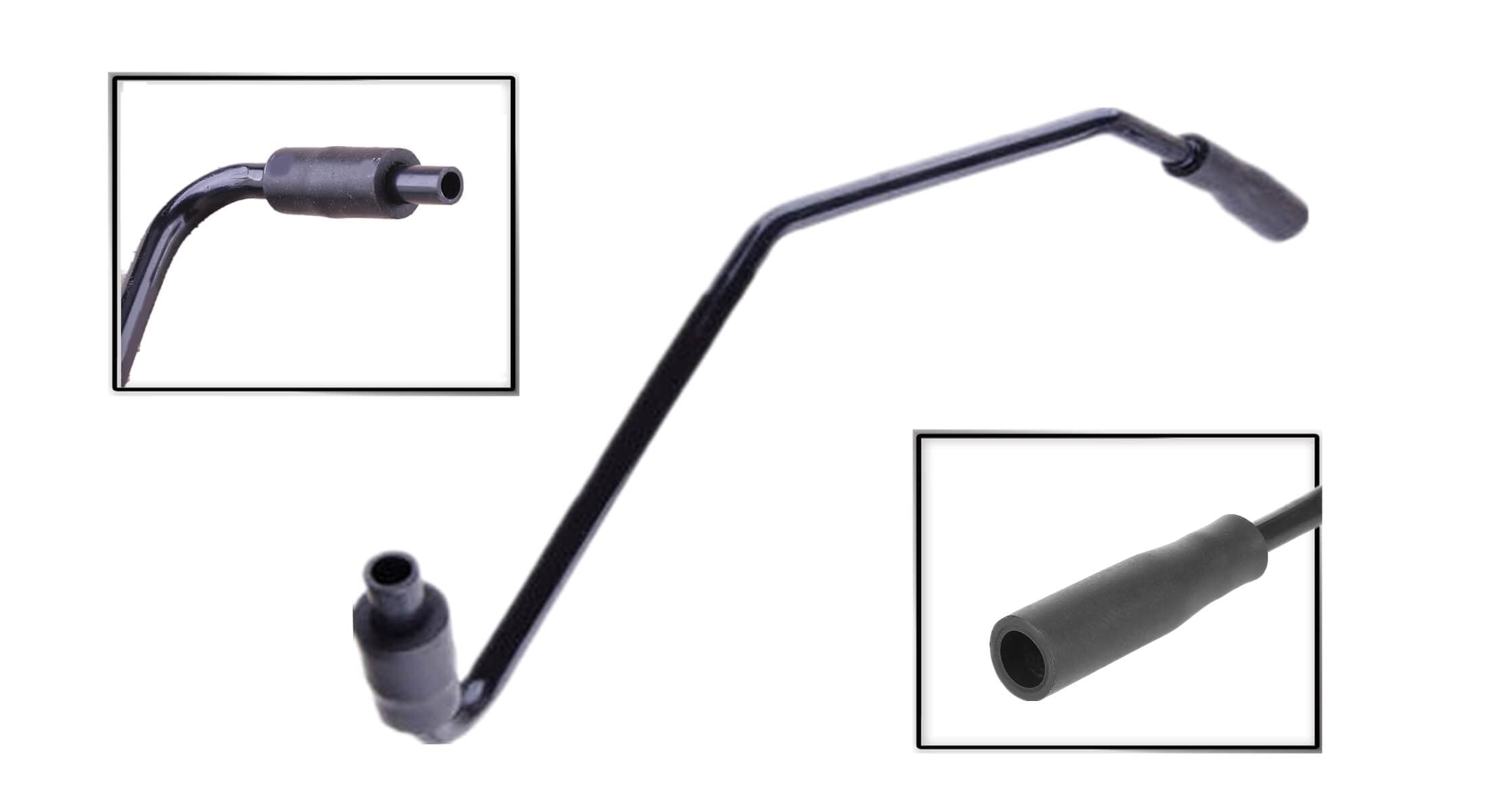 Material close-up of LDCRE vent tube showing robust plastic and rubber