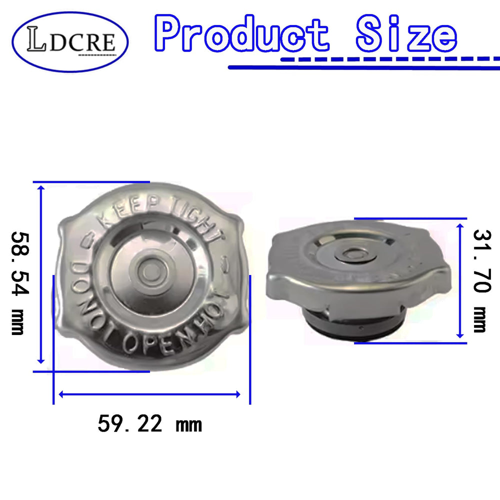 LDCRE radiator cap — premium metal alloy close-up emphasizing corrosion resistance.