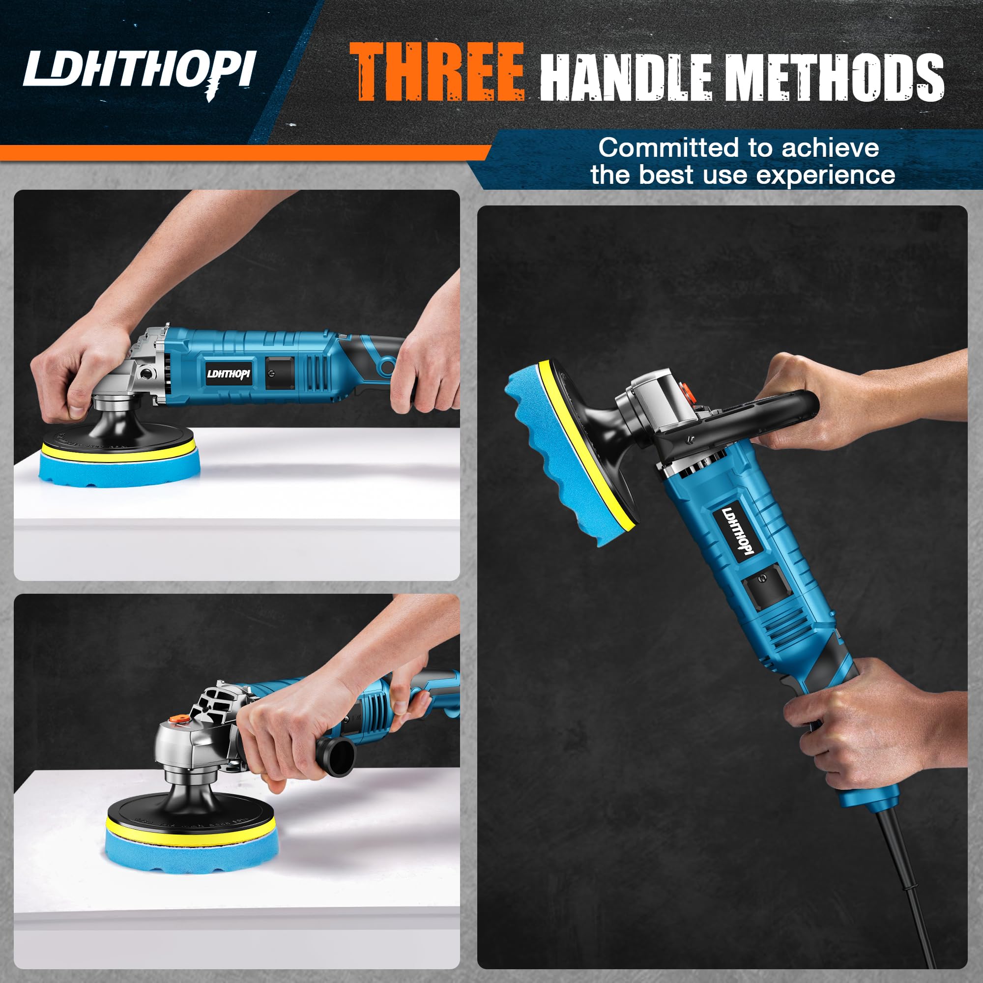 LDHTHOPI buffer polisher detachable handle for comfortable extended use.