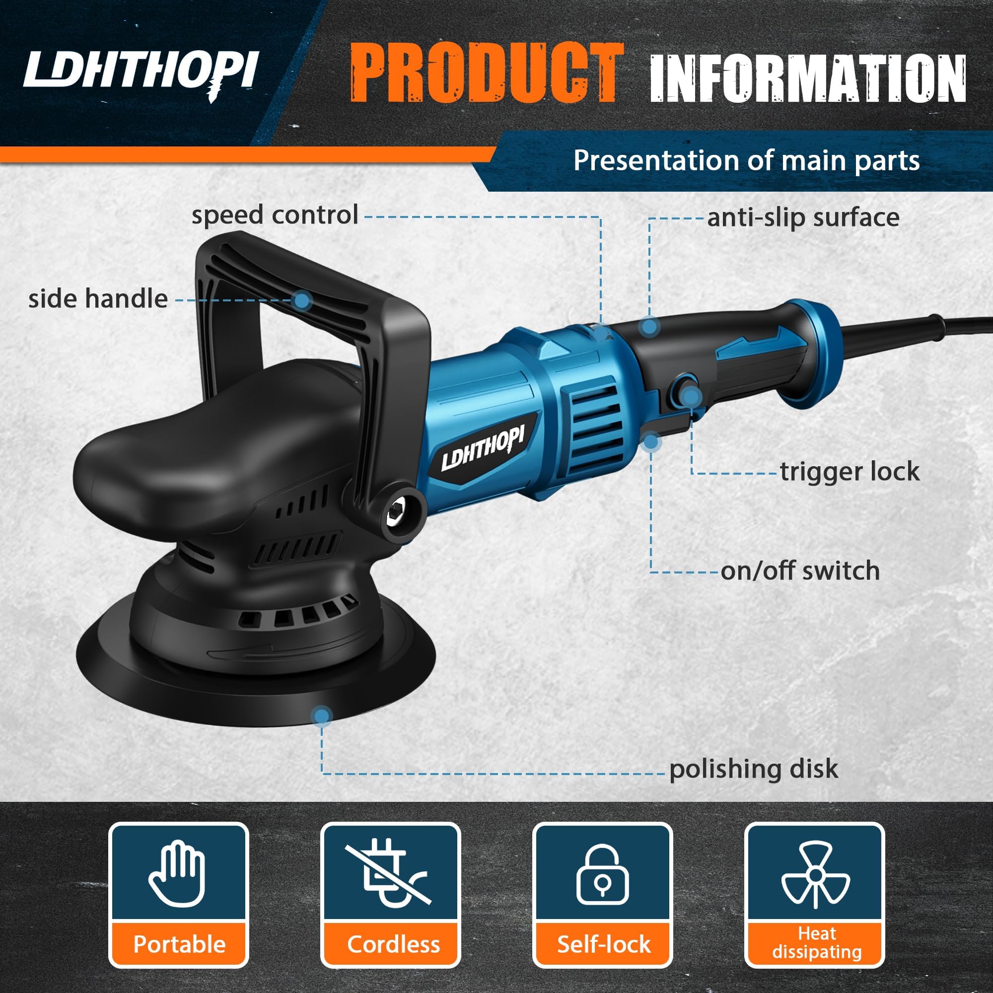 LDHTHOPI polisher includes 8 detachable pads for versatile tasks