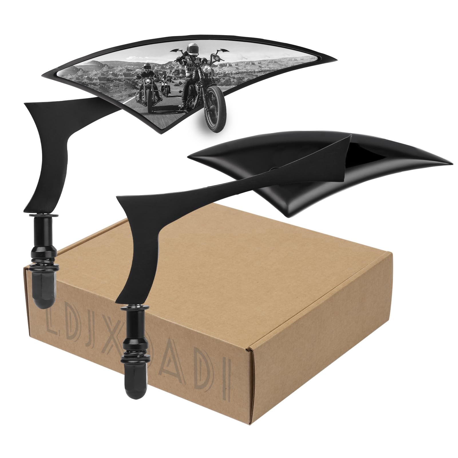 LDJXDADI black rear view mirrors enhance rider awareness on Harley bikes.