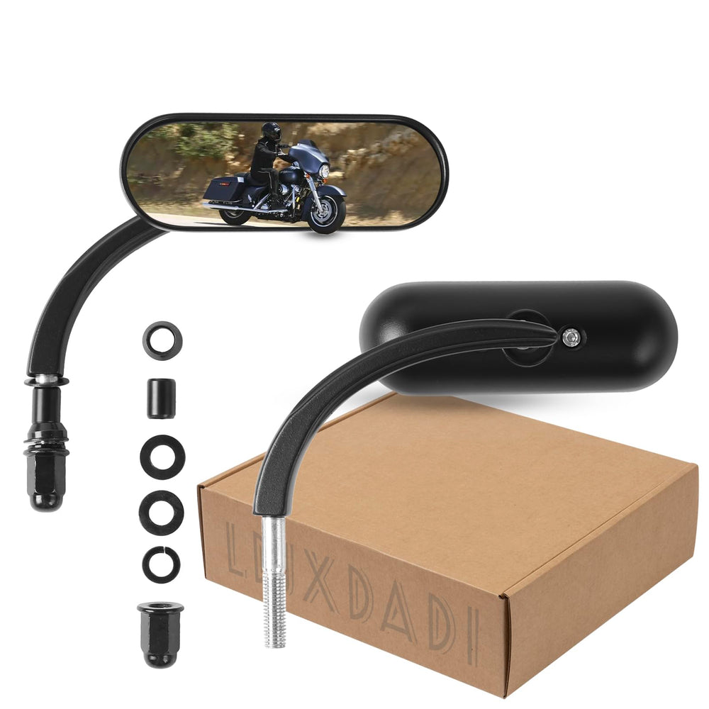 LDJXDADI black Sportster mirror pair front view showing broader visibility
