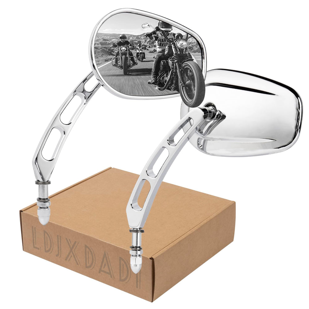 LDJXDADI chrome 8mm rearview mirror close-up showing durable chrome finish for touring.