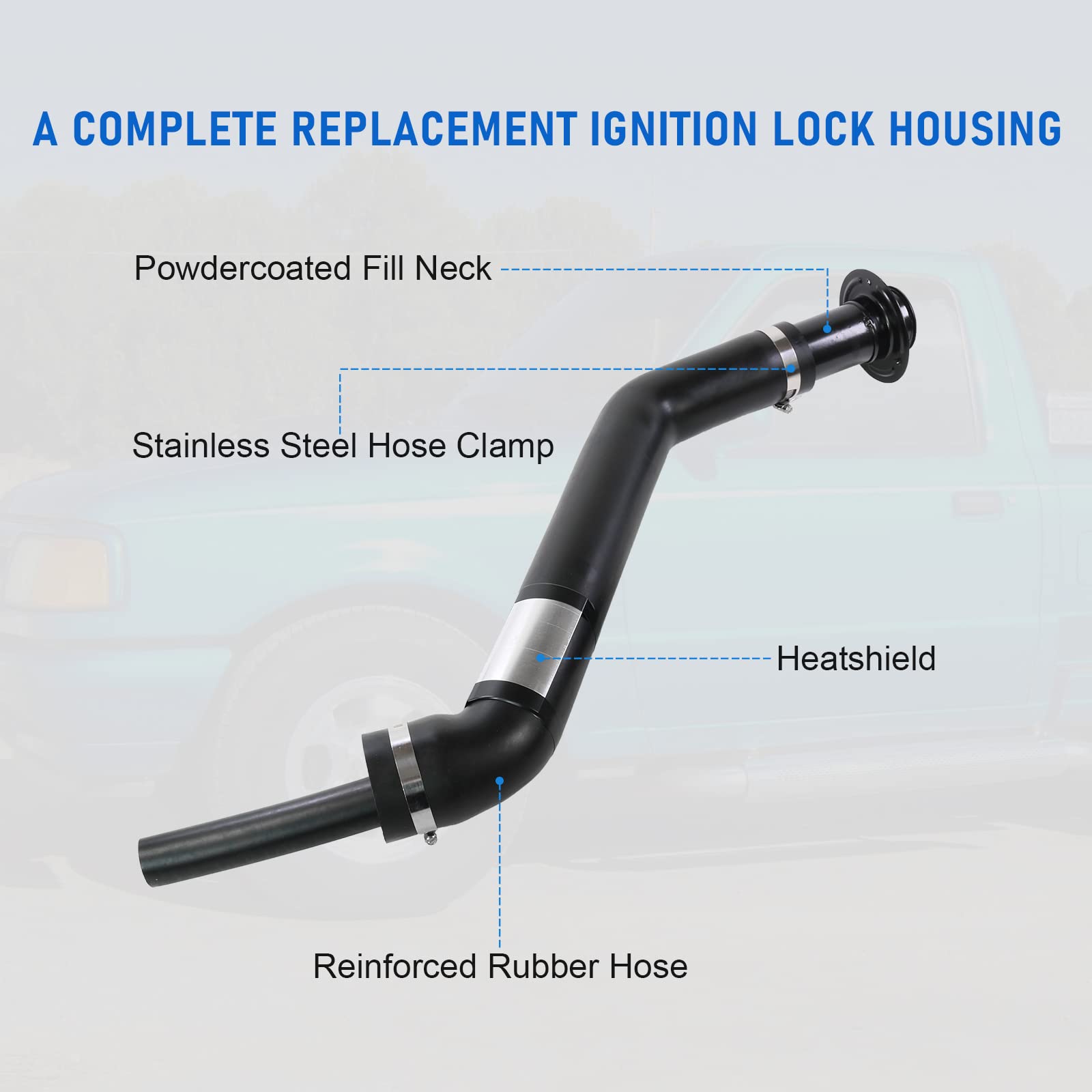 LDMINDA fuel filler neck with clamps for secure mounting