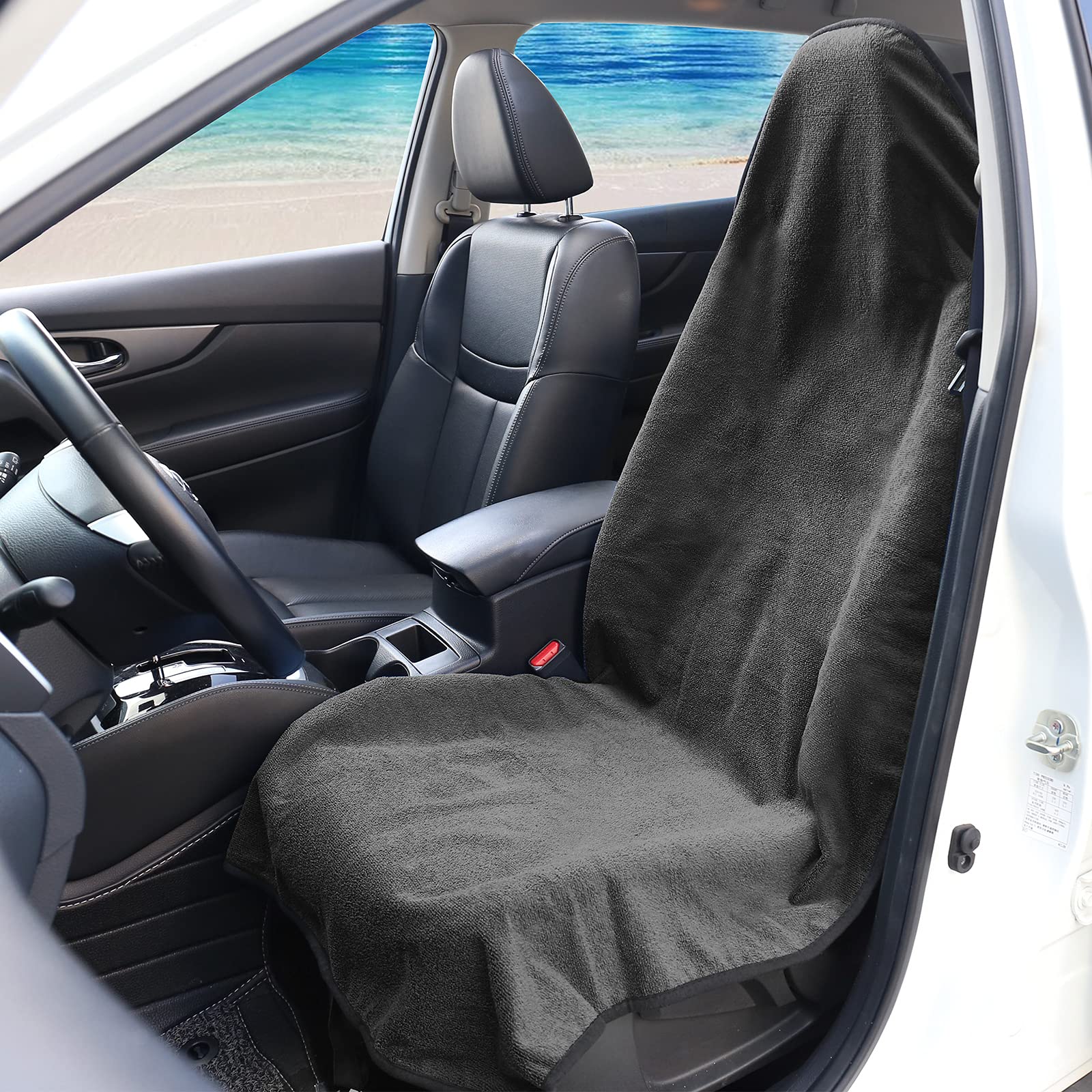 Leader Accessories Grey Waterproof Towel Seat Cover rear view protects upholstery during workouts.