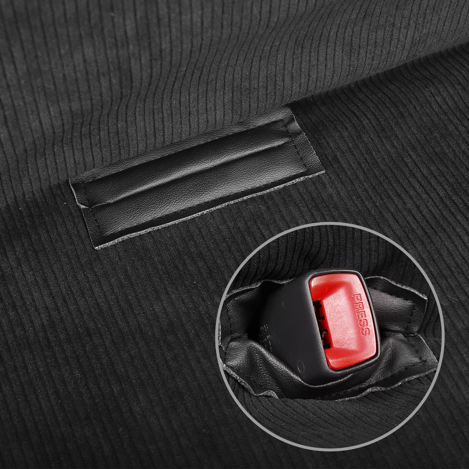 Leader Accessories seatbelt openings provide easy belt access while protecting seat.