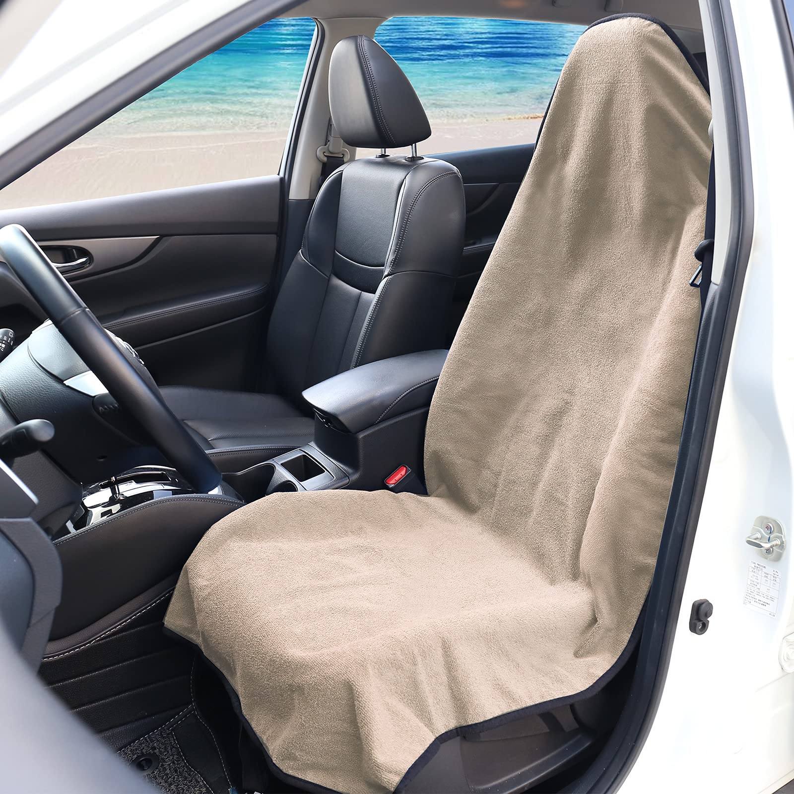 Leader Accessories beige towel waterproof seat cover for rear seats guards pet fur and dirt.