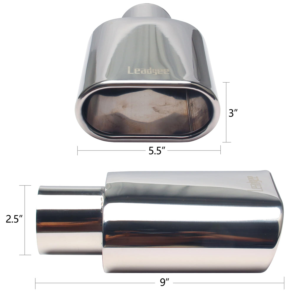 Leadgee exhaust tip with 3x5.5 inch outlet, 9 inch long