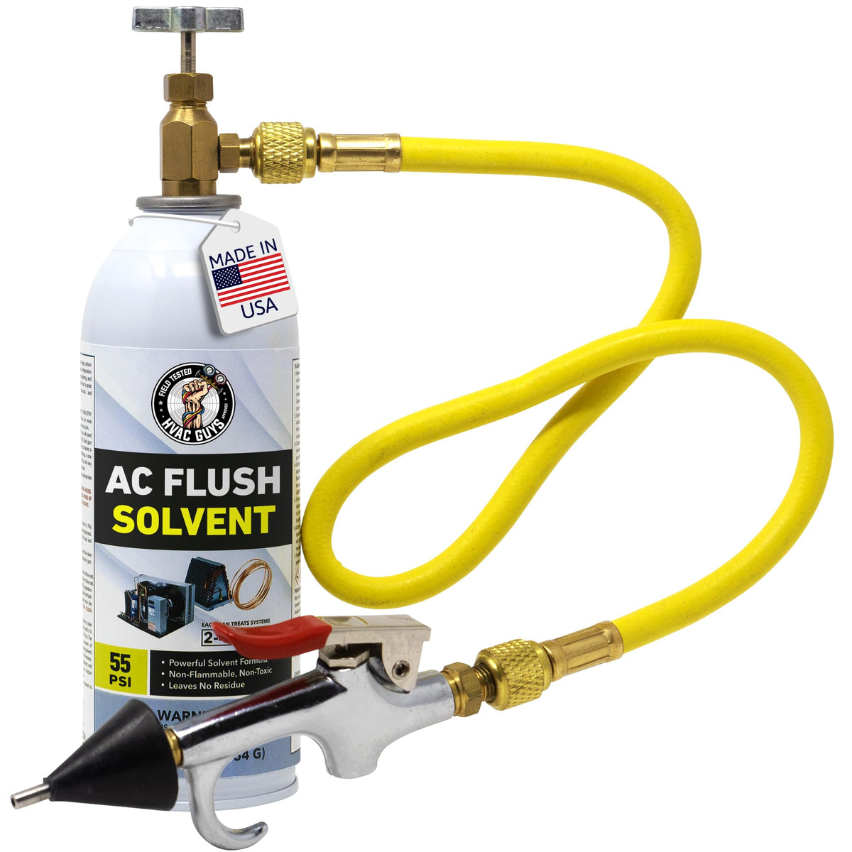 Leak Saver AC Flush Solvent Kit in use flushing a 2-4 ton line set for cleaner refrigerant flow