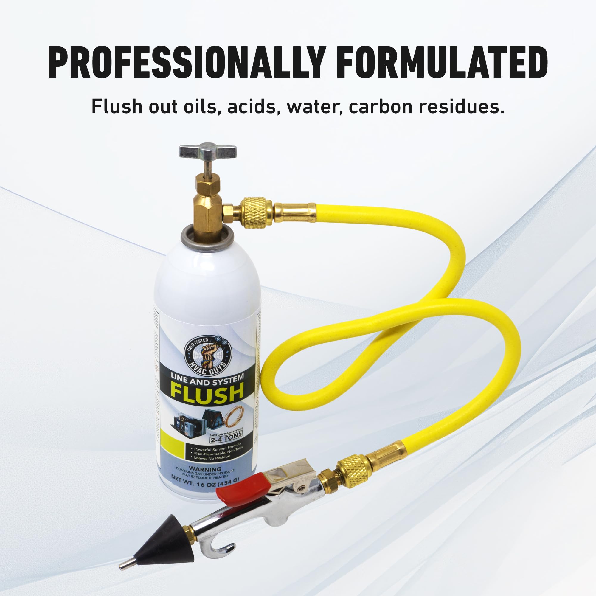 Central air unit being flushed with Leak Saver kit during maintenance