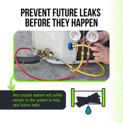 Leak Saver Direct Inject AC Leak Sealer tool compatibility ensures safe servicing with common gauges.
