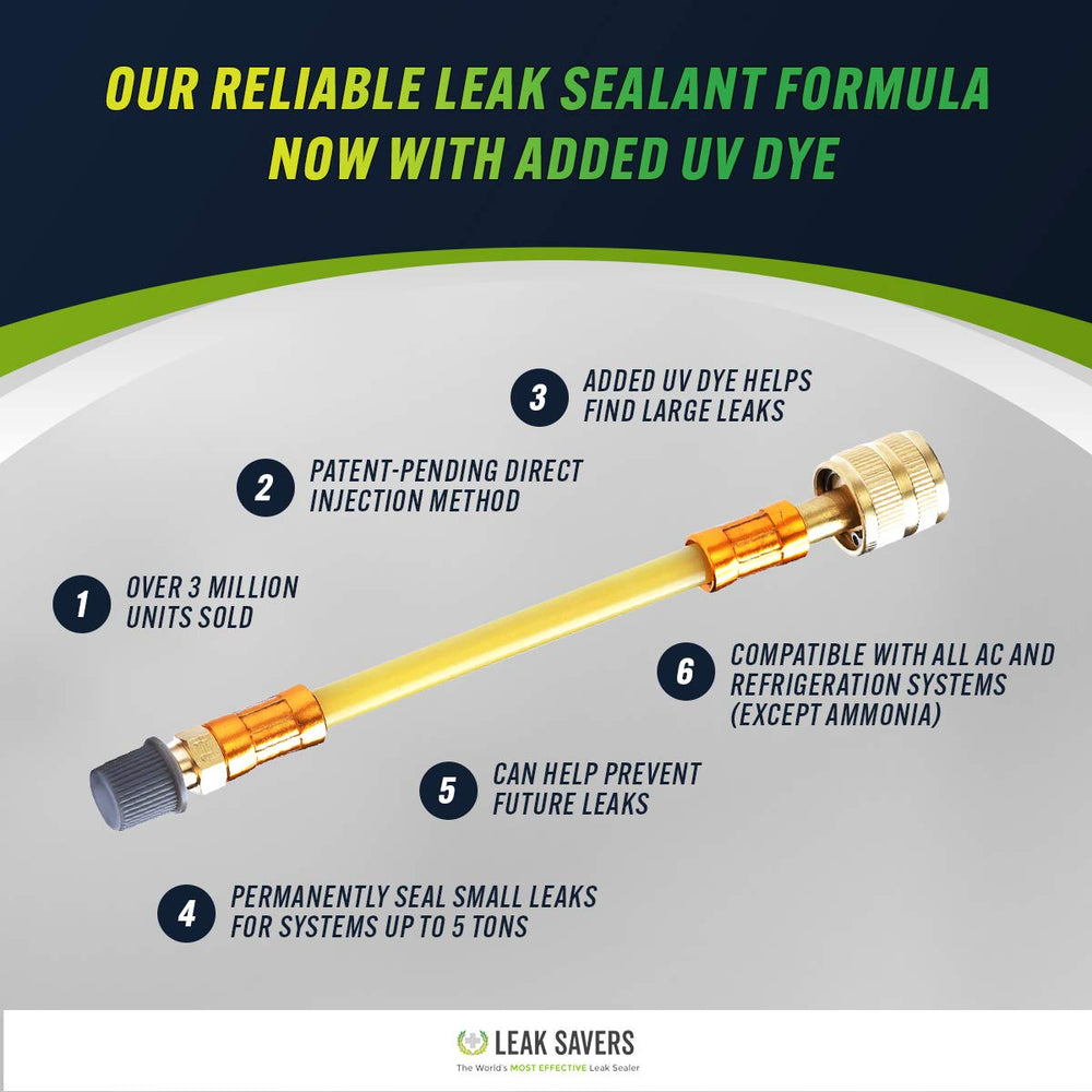 Leak Saver Direct Inject UV application scene shows simple installation with a gauge set.