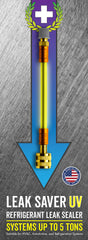Leak Saver Direct Inject UV bottle pour demonstrates easy application for refrigerant sealing.
