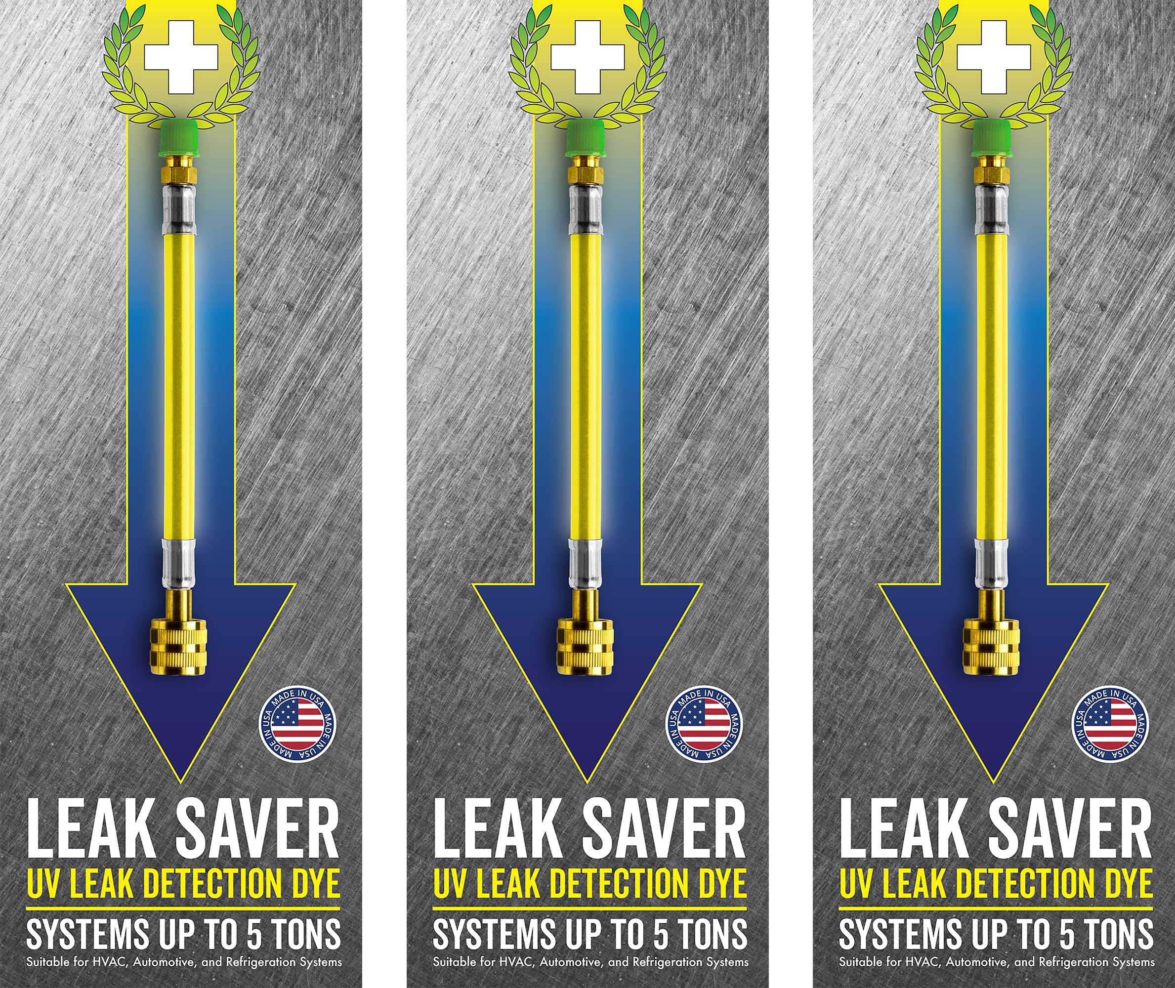 Leak Saver UV Dye 3-pack packaging shows easy detection convenience.