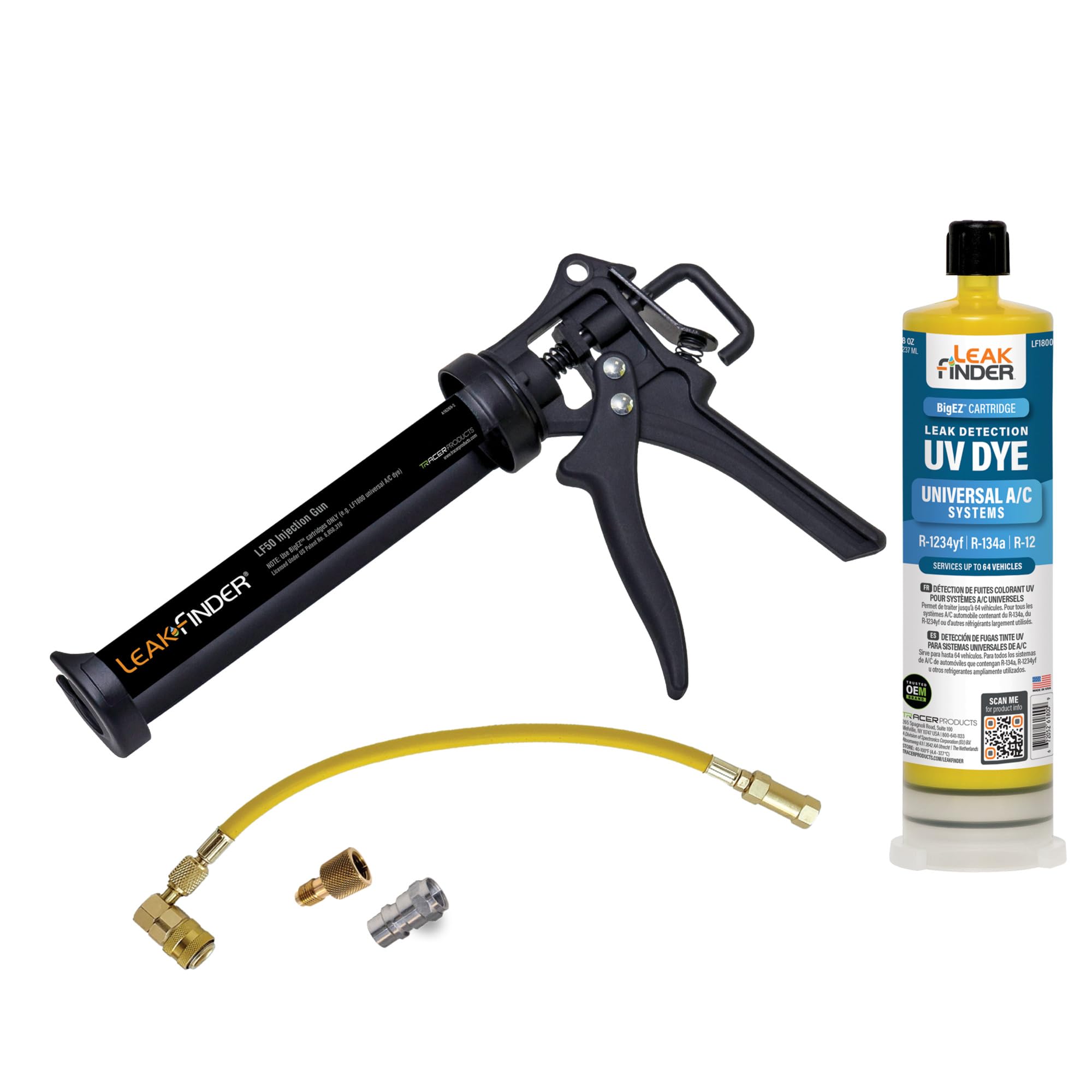 LEAKFINDER LF810 caulking gun injector in action for precise dye delivery