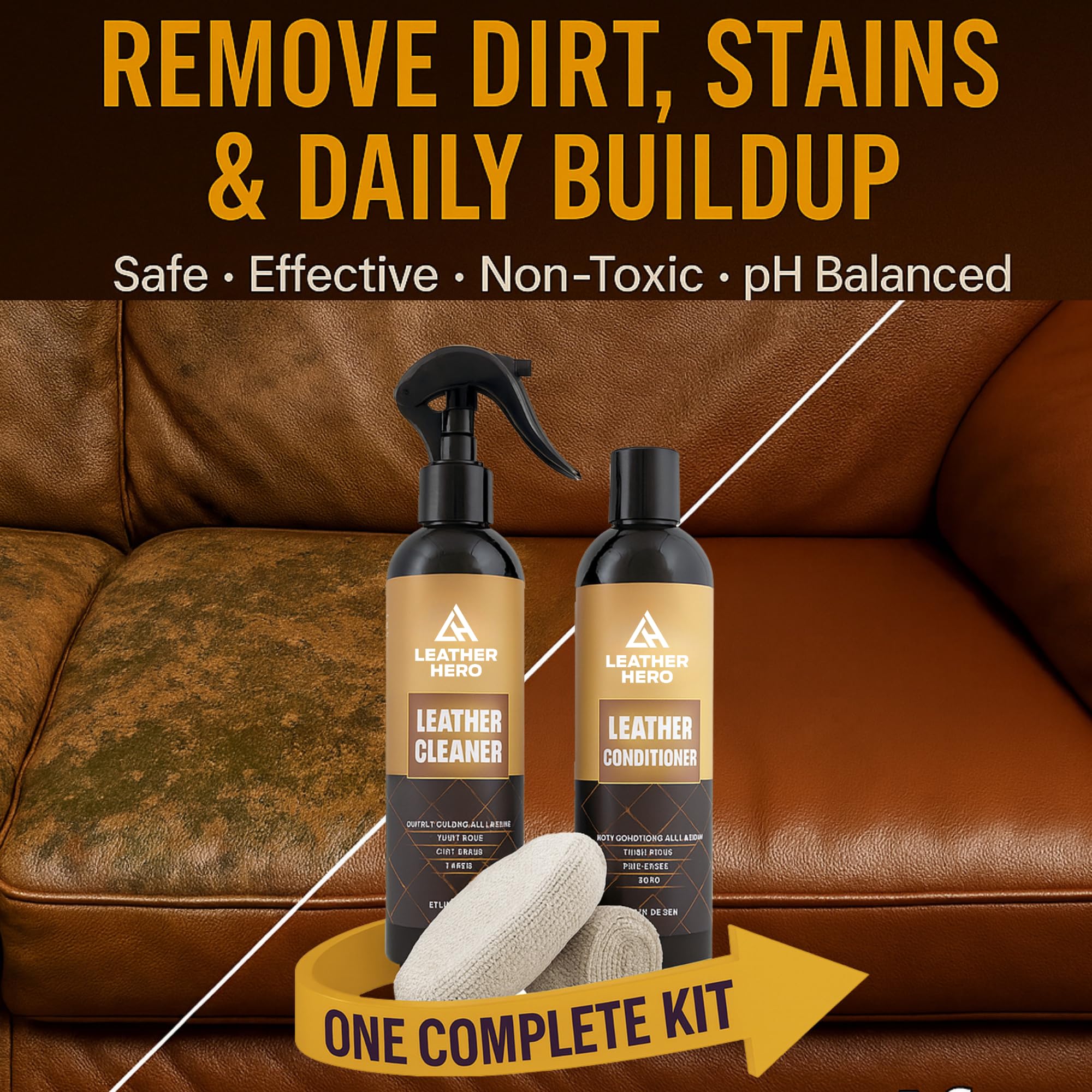 Leather Hero conditioner bottle application restores softness and subtle shine
