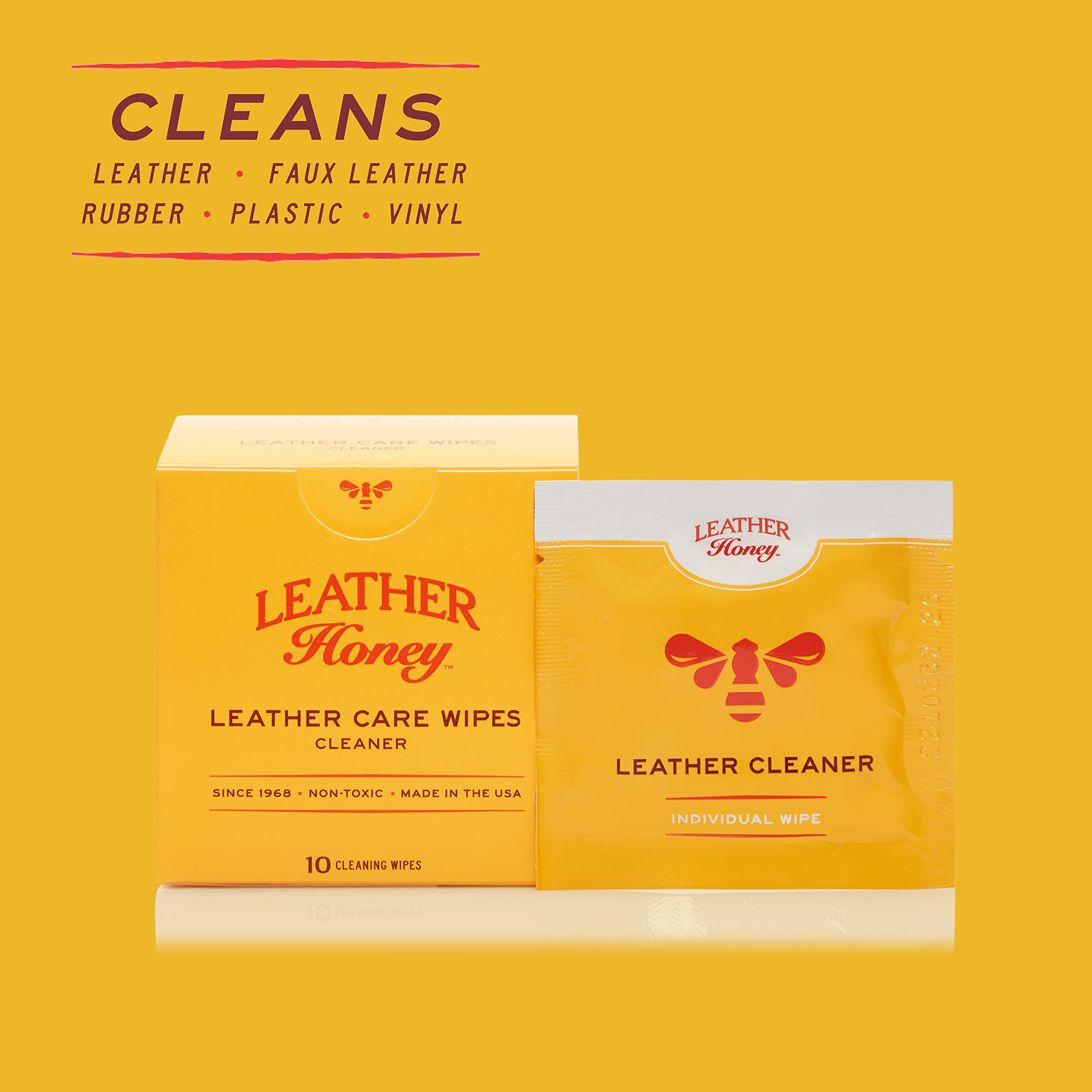 Leather Honey textured cleaning wipe focused on tough stains on leather and vinyl.