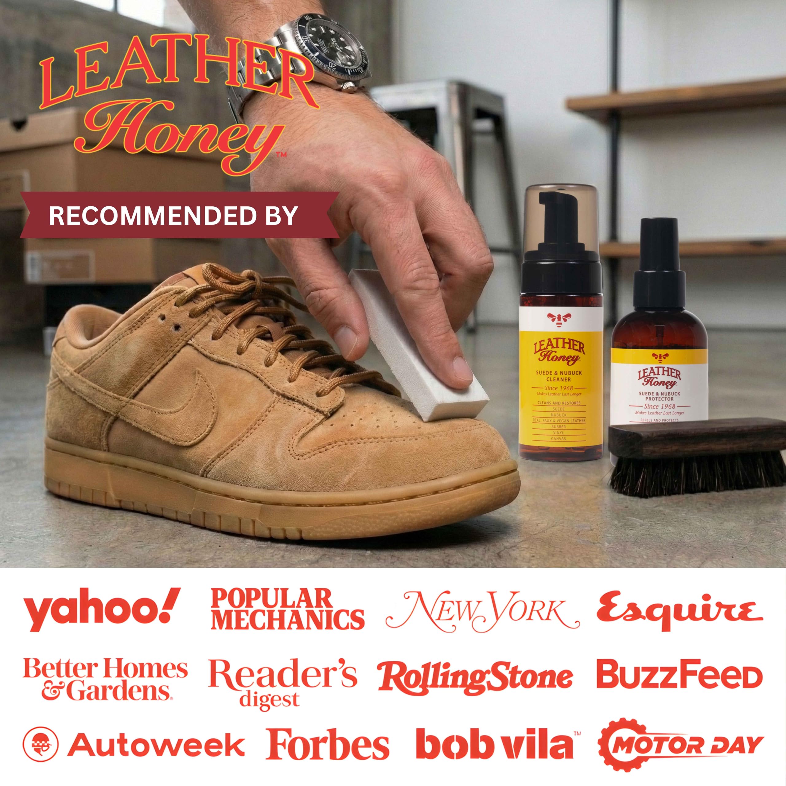 Leather Honey nap restoration after cleaning demonstrates refreshed texture and soft feel