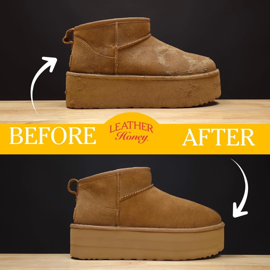 Leather Honey Suede Cleaner on suede shoes shows renewed nap and softness.