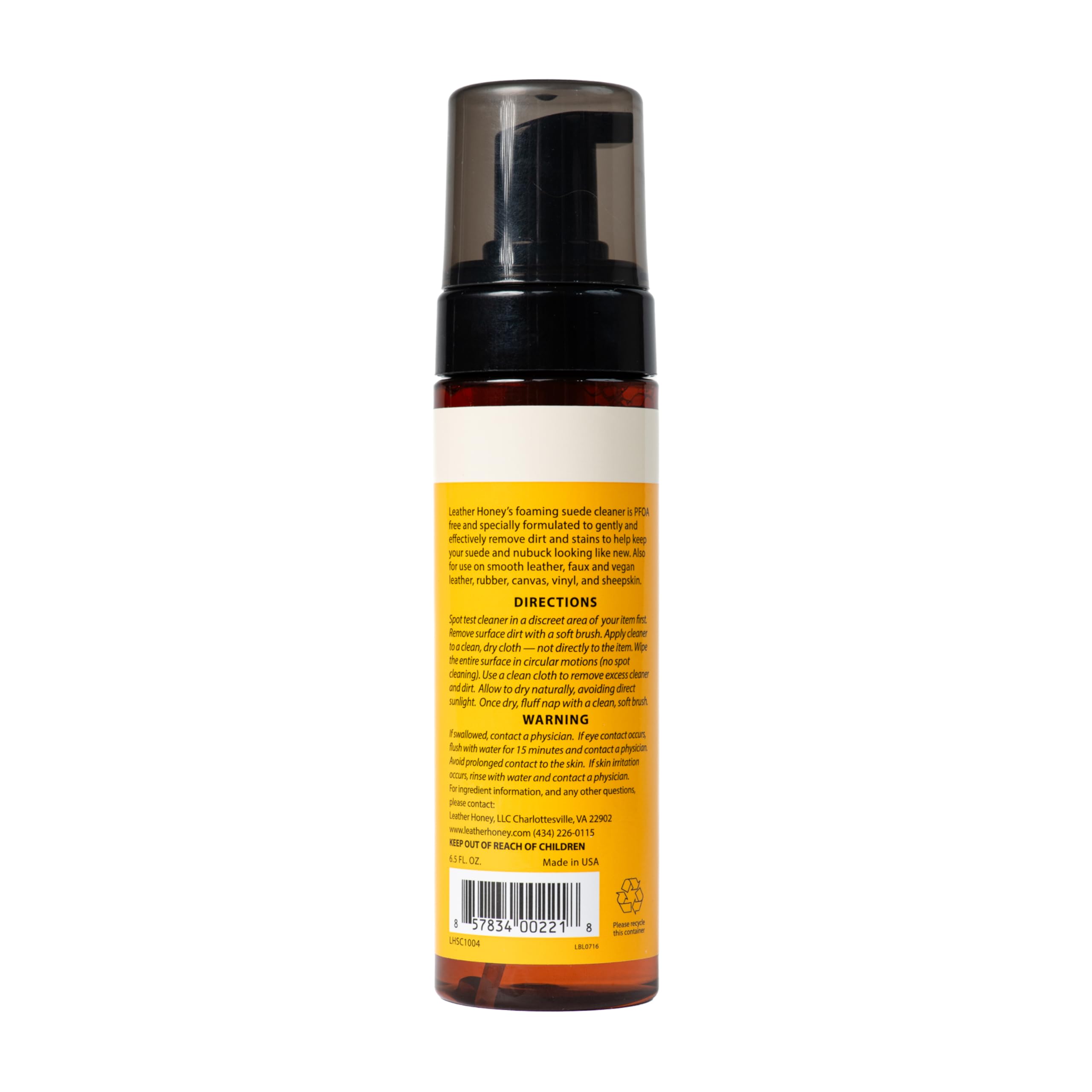 Leather Honey Suede Cleaner foam application lifts dirt gently without harsh fragrances.