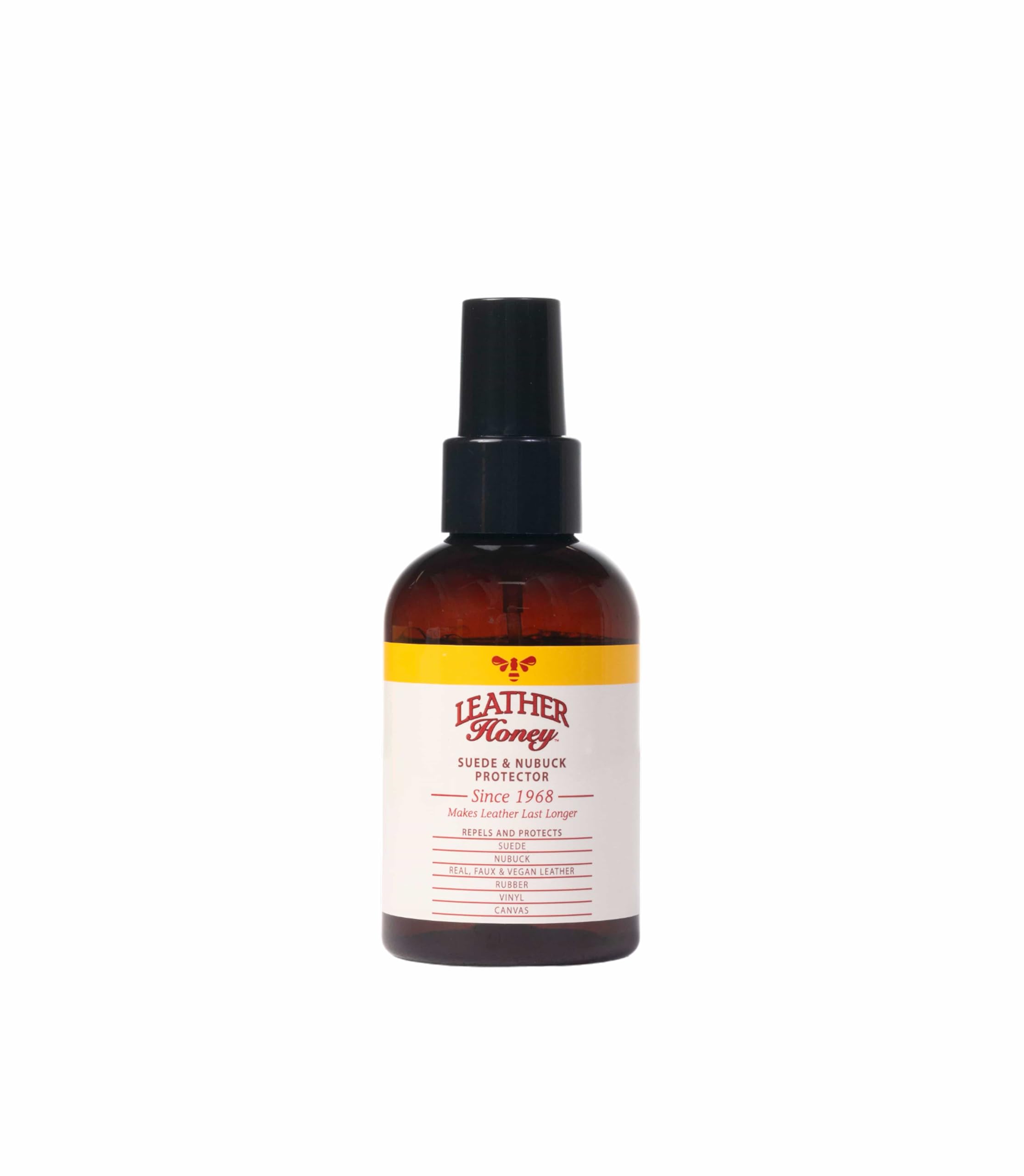Leather Honey suede protector spray bottle demonstrates easy application and water resistance.