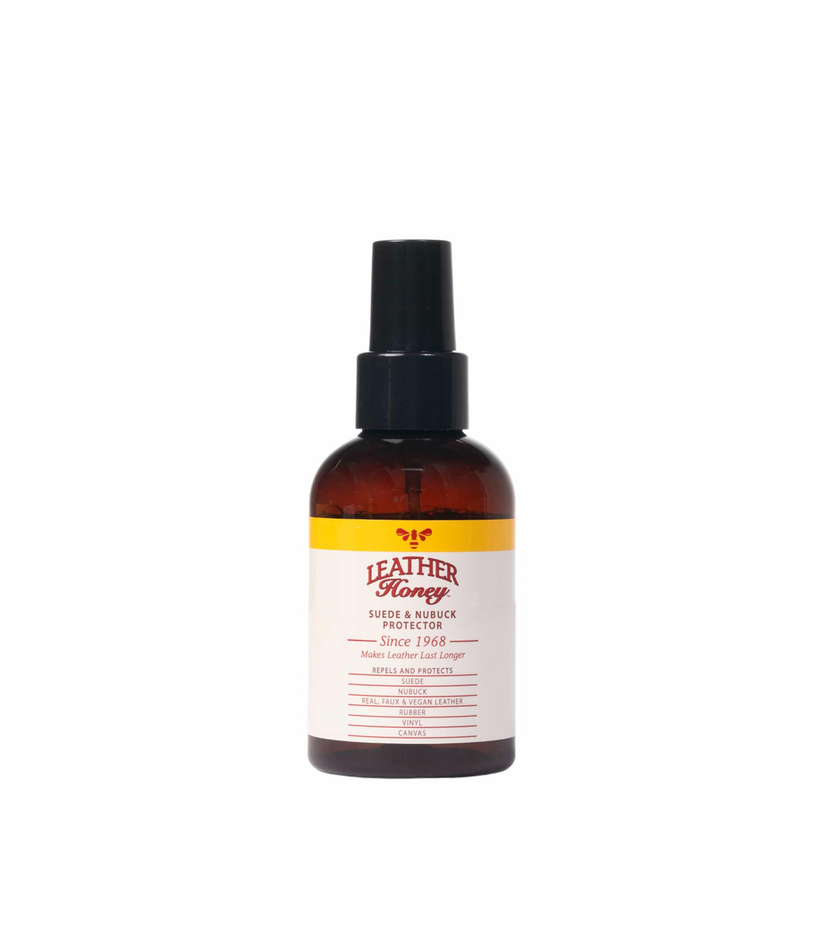 Leather Honey suede protector spray bottle demonstrates easy application and water resistance.