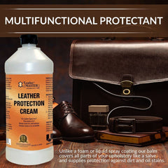 Car seat treated with Leather Master protection cream to resist spills.