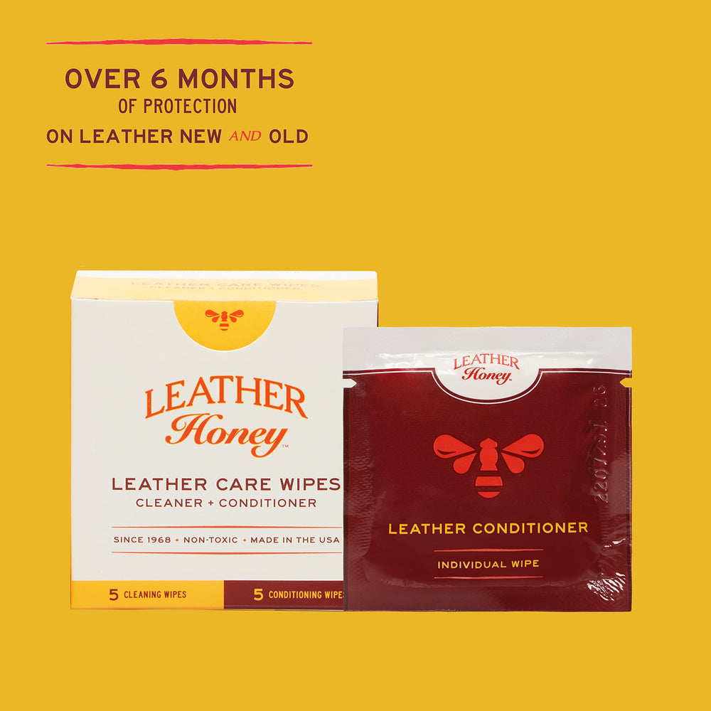 Leather Honey clean wipes close-up, fragrance-free cleaner for all leather goods