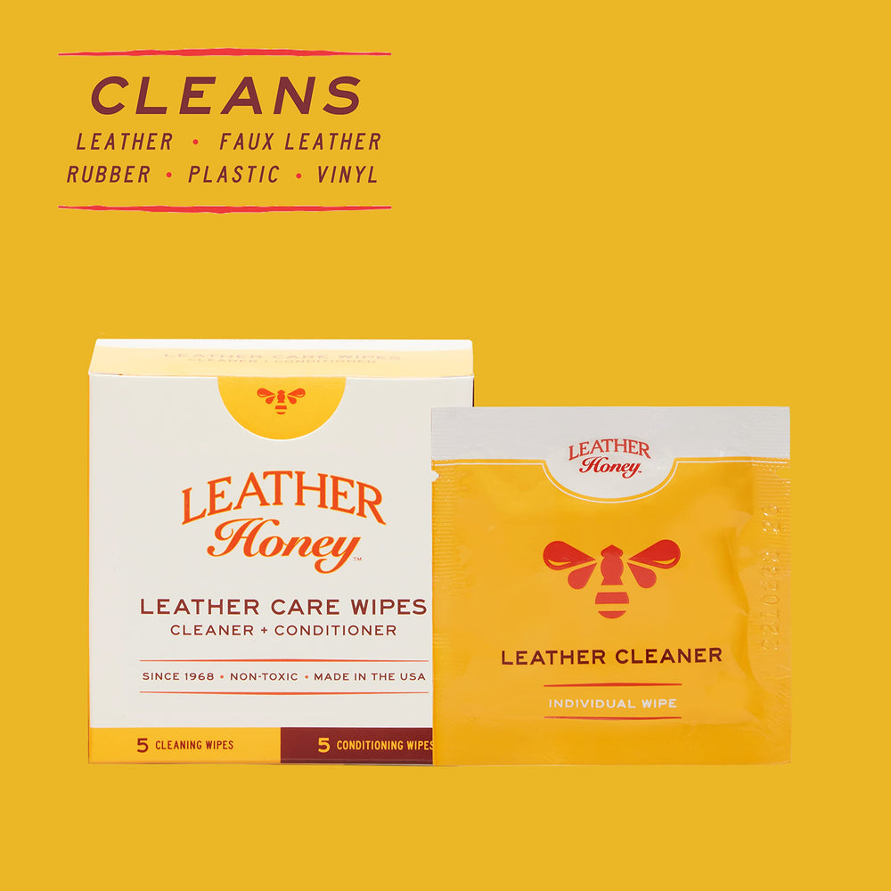 Leather Honey conditioner wipes close-up, deep conditioning for dry or aged leather