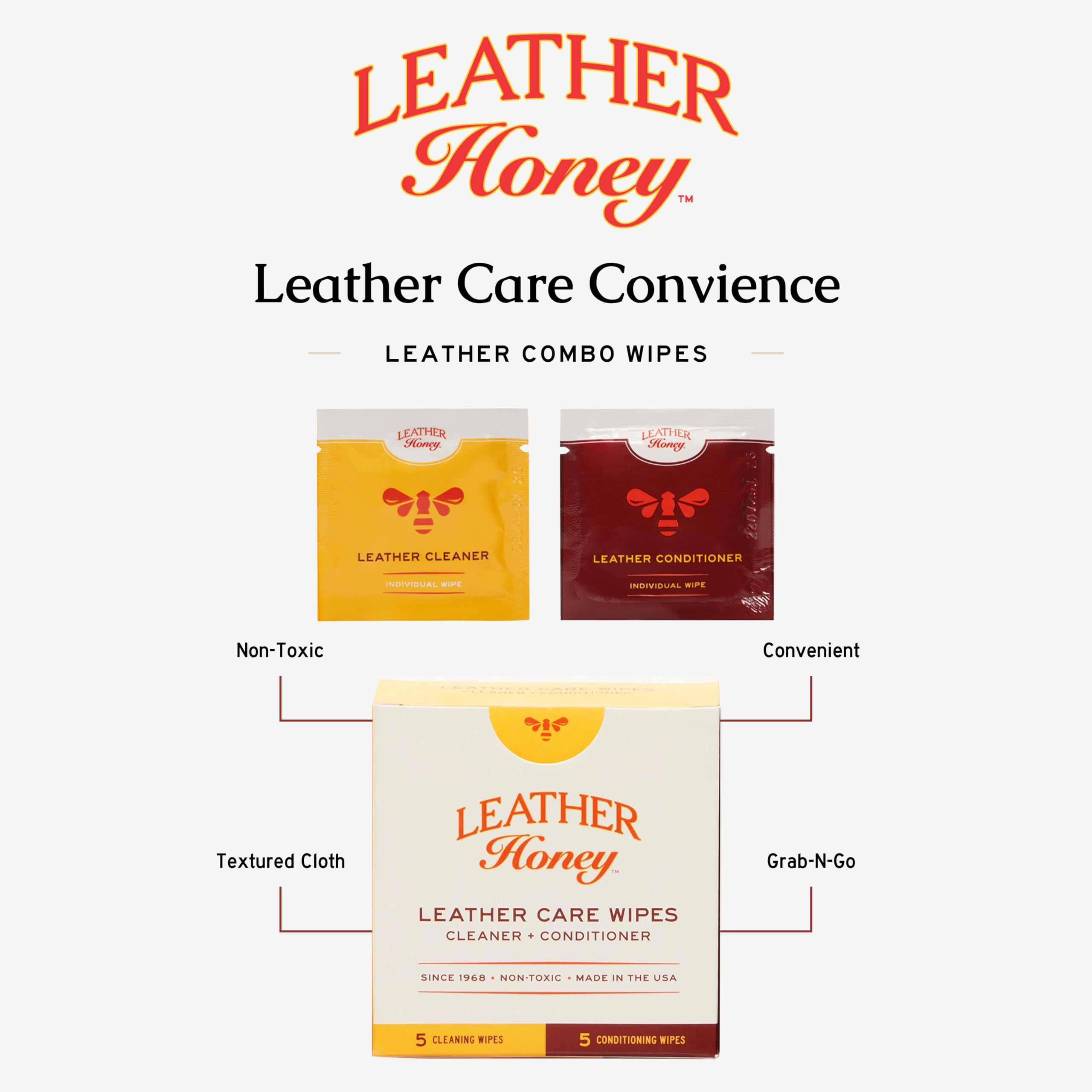 Leather Honey furniture care wipe in action on a sofa